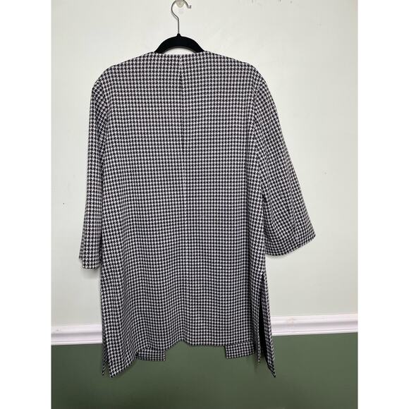Nine West Open Front Houndstooth Lapel Blazer Jacket Black White Womens Large - Picture 2 of 11